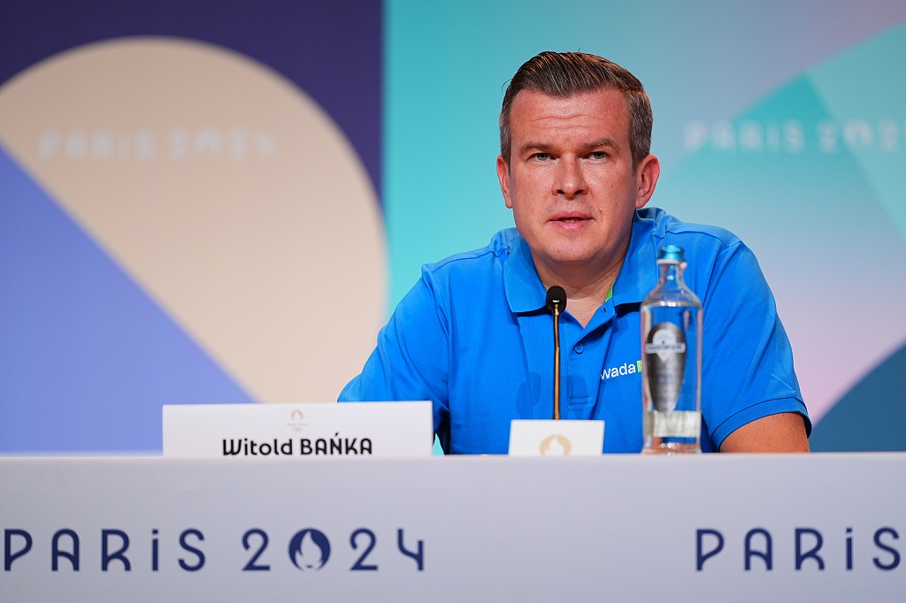 World Anti-Doping Agency chief Witold Banka talks at a press conference in Paris, France, July 25, 2024. /CFP