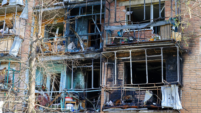 A view of a residential building damaged in a military attack by the Armed Forces of Ukraine in Russia's Kursk, August 11, 2024. /CFP