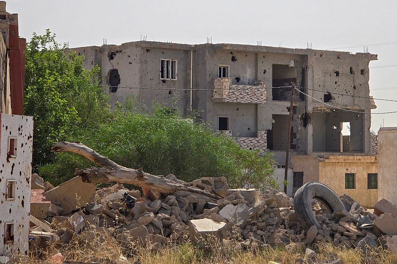 War-damaged buildings pictured in a Tripoli suburb, Libya, May 28, 2024. /CFP