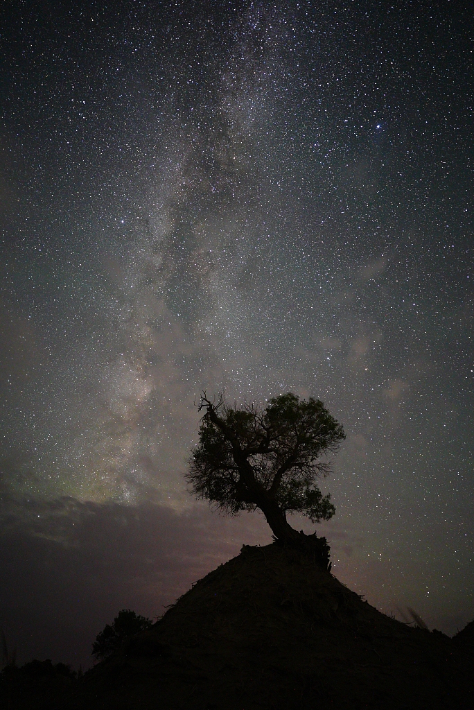 In the desert of Yuli County, Bazhou, Xinjiang, a Perseid meteor shower sweeps across the night sky, August 12, 2024. /CFP