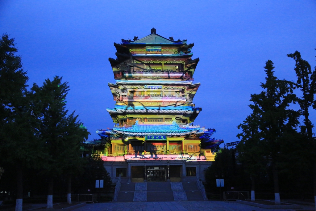 A 3D mapping show is staged at the Chaoran Tower in Jinan, Shandong Province on August 10, 2024. /IC