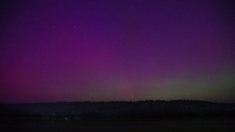 The aurora borealis and a meteor shower appear in the skies over China's northernmost city of Mohe in Heilongjiang Province, August 12, 2024. /CFP