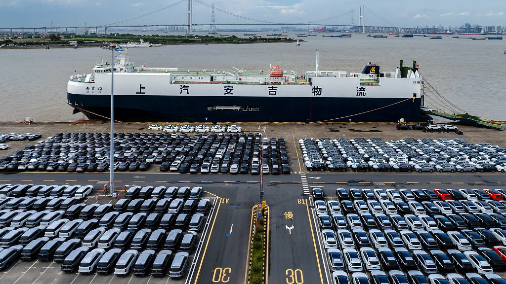 Vehicles are being loaded onto ships at the Nansha automobile terminal, Guangzhou City, south China's Guangdong Province, July 2, 2024. /CFP