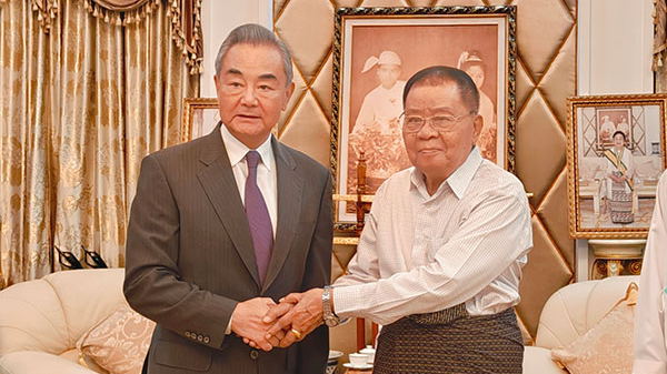 Chinese Foreign Minister Wang Yi meets with Than Shwe, former chairman of the Myanmar State Peace and Development Council, Nay Pyi Taw, Myanmar, August 14, 2024. /Chinese Foreign Ministry