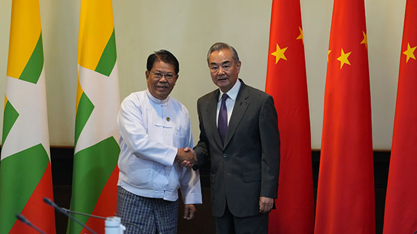 Chinese Foreign Minister Wang Yi (R) meets with Myanmar's Deputy Prime Minister and Union Minister for Foreign Affairs U Than Swe, Nay Pyi Taw, Myanmar, August 14, 2024. /Chinese Foreign Ministry