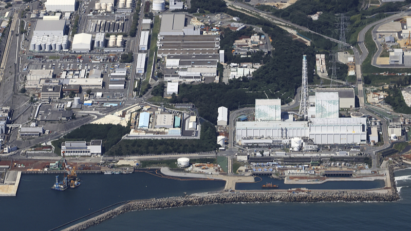 An aerial photo shows a facility to release treated water stored within the premises of the plant (right bottom) at Fukushima No. 1 nuclear power plant in Fukushima Prefecture, Japan, August 24, 2023. /CFP
