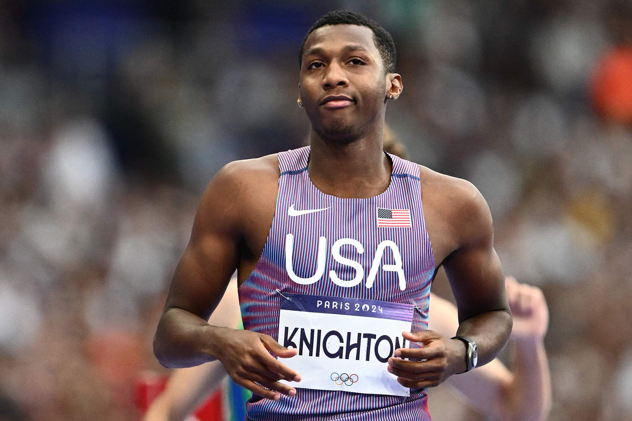 Erriyon Knighton of USA competes in the men's 200-meter event at the 2024 Summer Olympic Games in Paris, France, August 7, 2024. /CFP