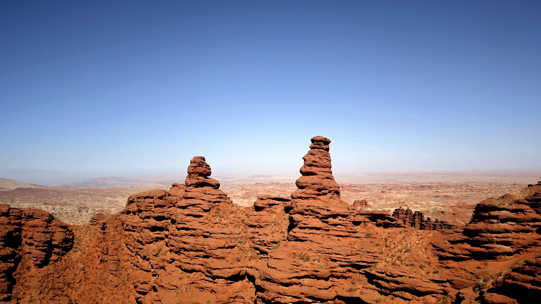 Striking red rock formations are seen at Pingshanhu Grand Canyon in Zhangye, Gansu Province on August 17, 2024. /CFP