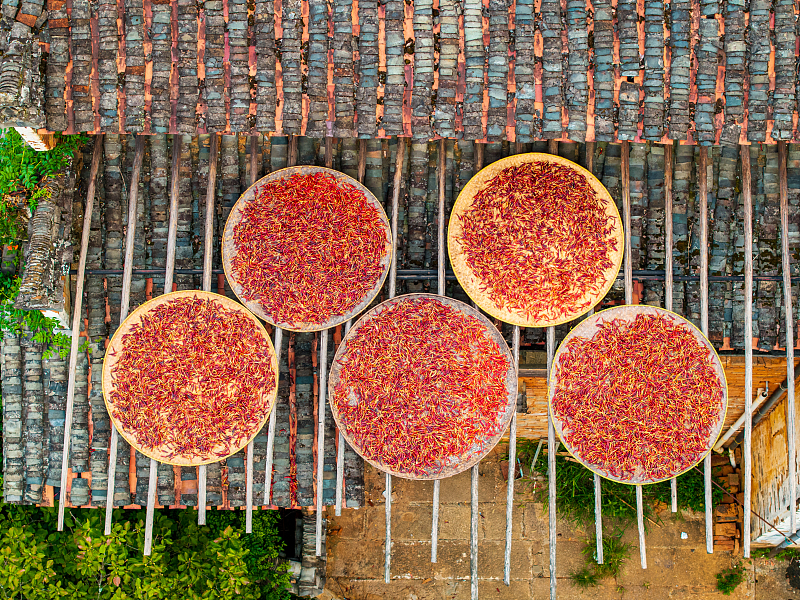 Villagers dry food in their backyards in Huangling Village, Wuyuan County, Jiangxi Province, August 18, 2024. /CFP