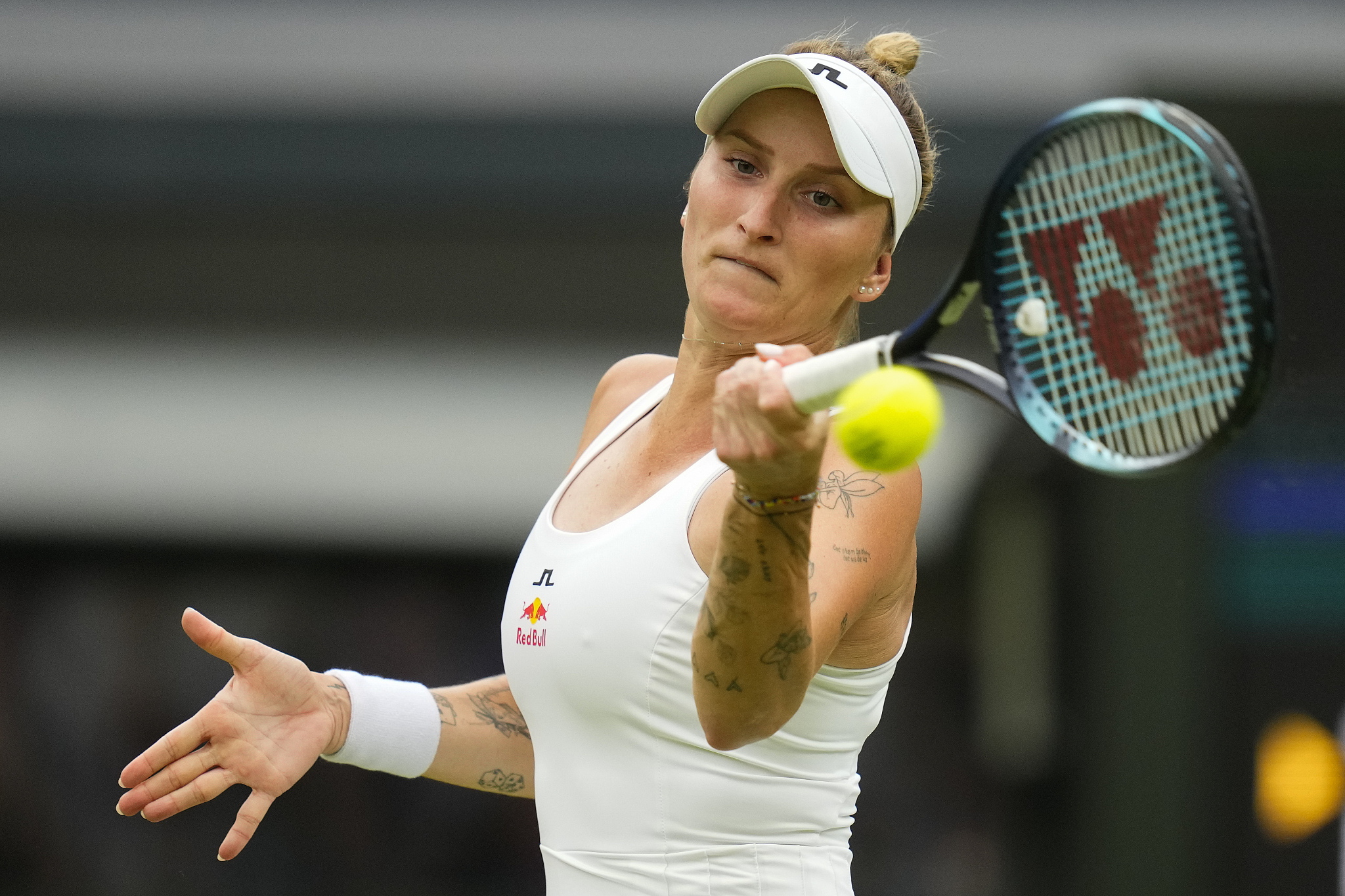 Marketa Vondrousova of the Czech Republic competes in a women's singles first round match against Jessica Bouzas Maneiro of Spain at the Wimbledon Championships at the All England Lawn Tennis and Croquet Club in London, England, July 2, 2024. /CFP