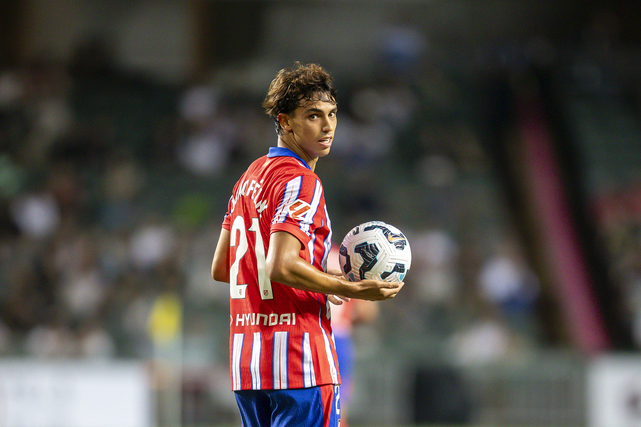 Joao Felix of Atletico Madrid looks on in a friendly against Kitchee at Hong Kong Stadium in south China's Hong Kong Special Administrative Region, August 7, 2024. /CFP 