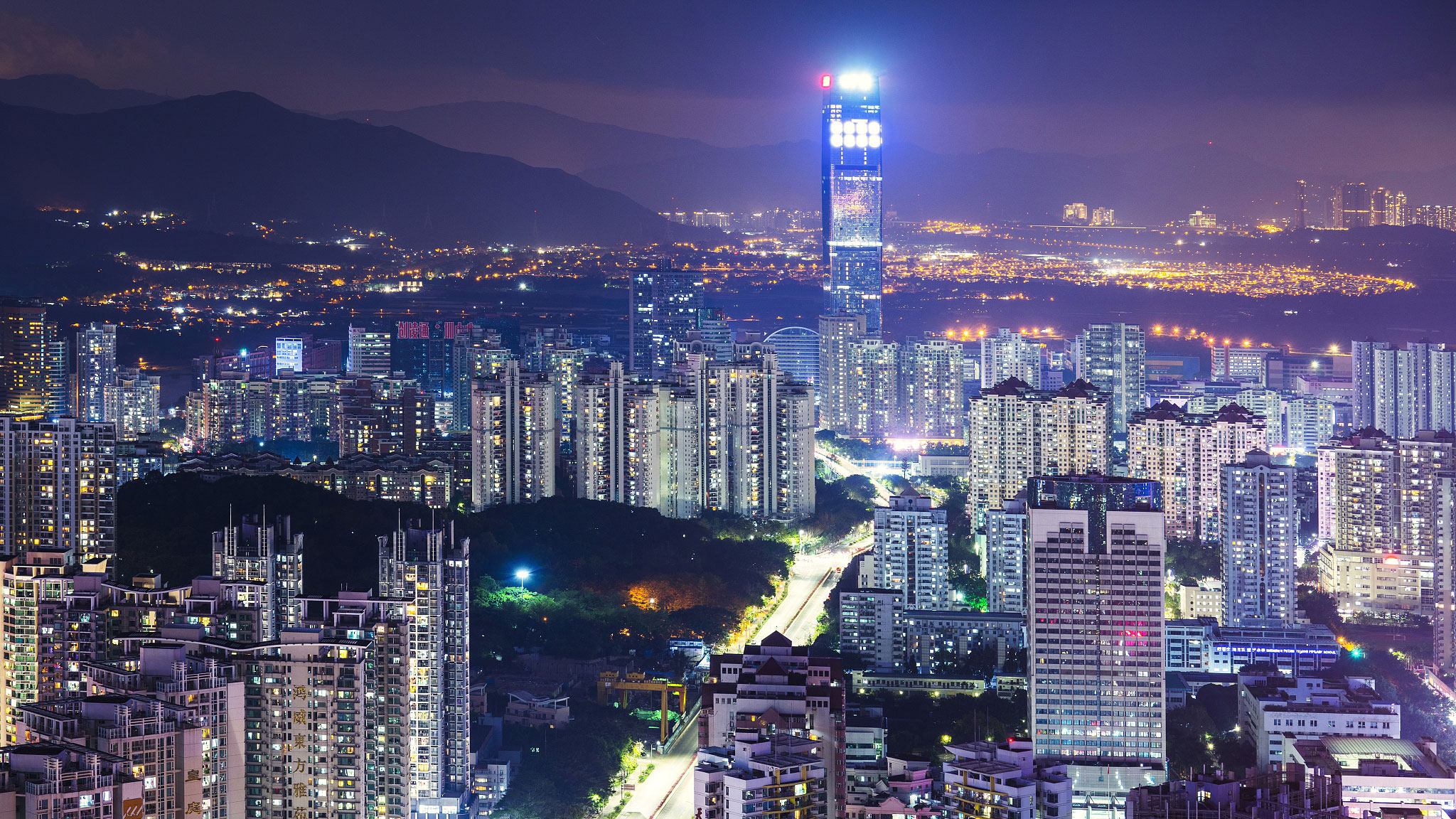 A night view of Shenzhen City, south China's Guangdong Province. /CFP