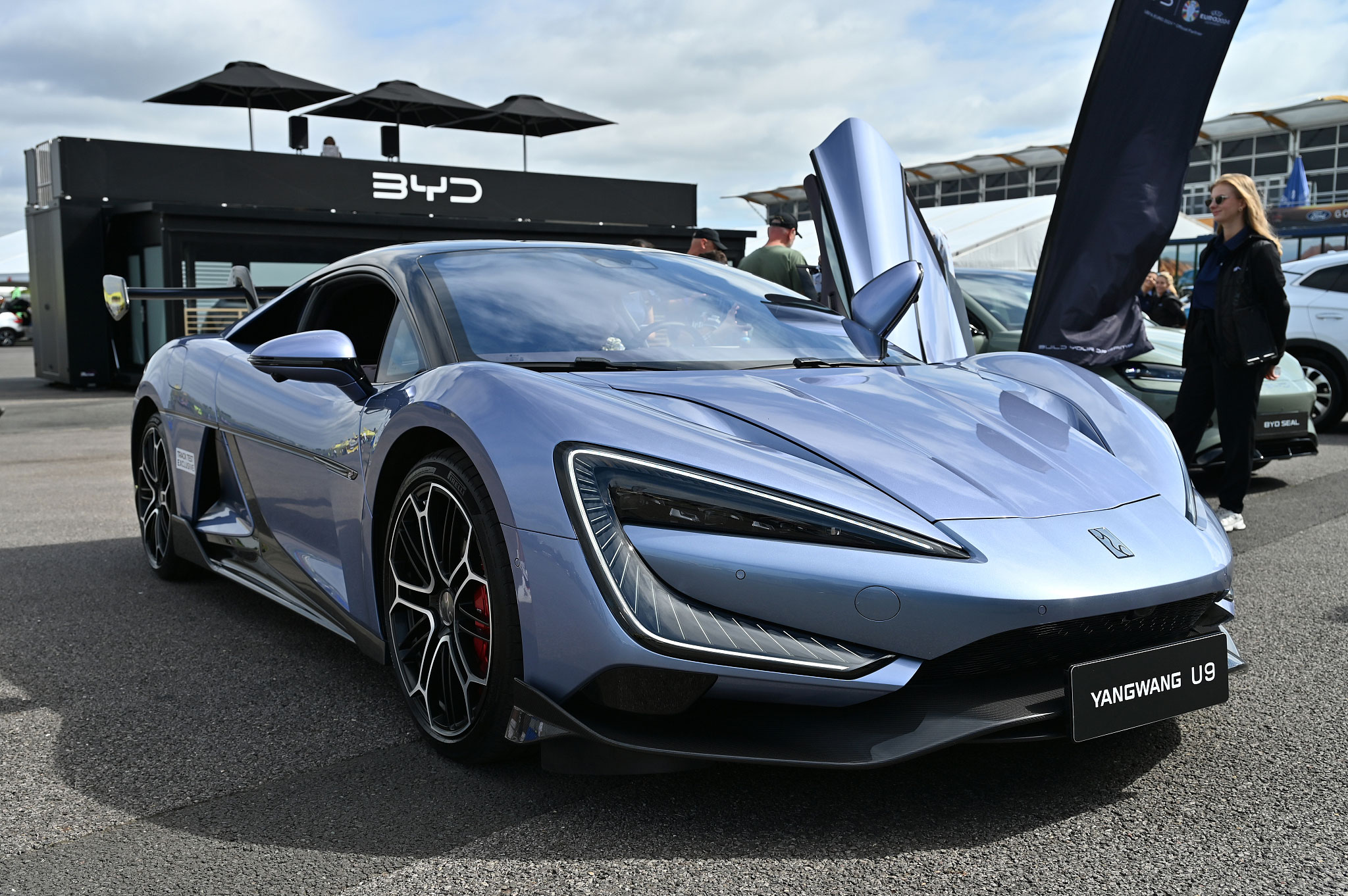 A BYD Yangwang U9 all-electric supercar is displayed during the British Motor Show 2024 at Farnborough International Exhibition Center in Farnborough, England, August 15, 2024. /CFP