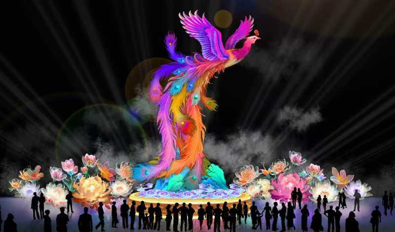 Illustration of a phoenix-shaped light display at Beijing Mid-Autumn and National Day Lantern Festival. /Zigong Publicity Department 