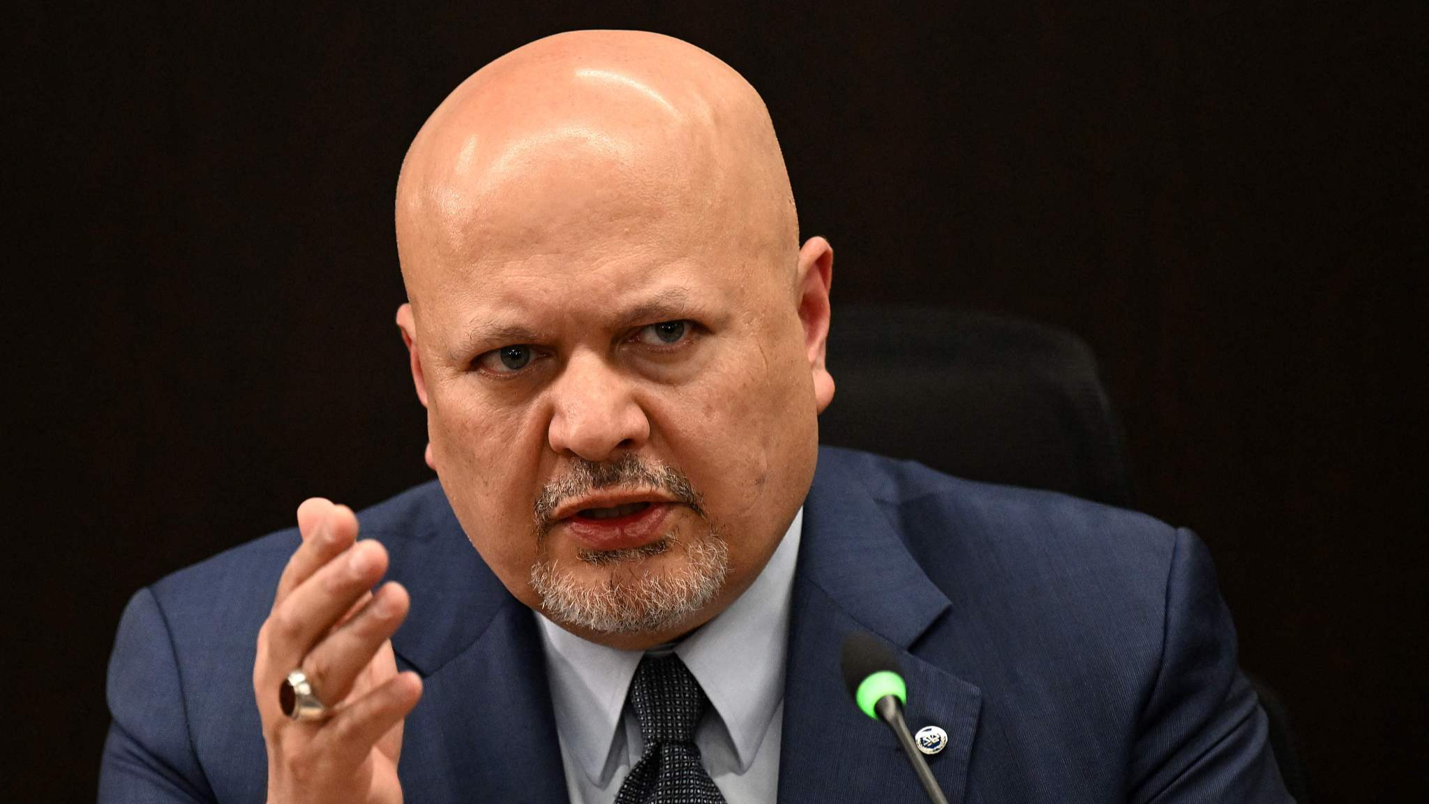 International Criminal Court's chief prosecutor Karim Khan speaks during a press conference in Bogota, Colombia on June 6, 2023. /CFP