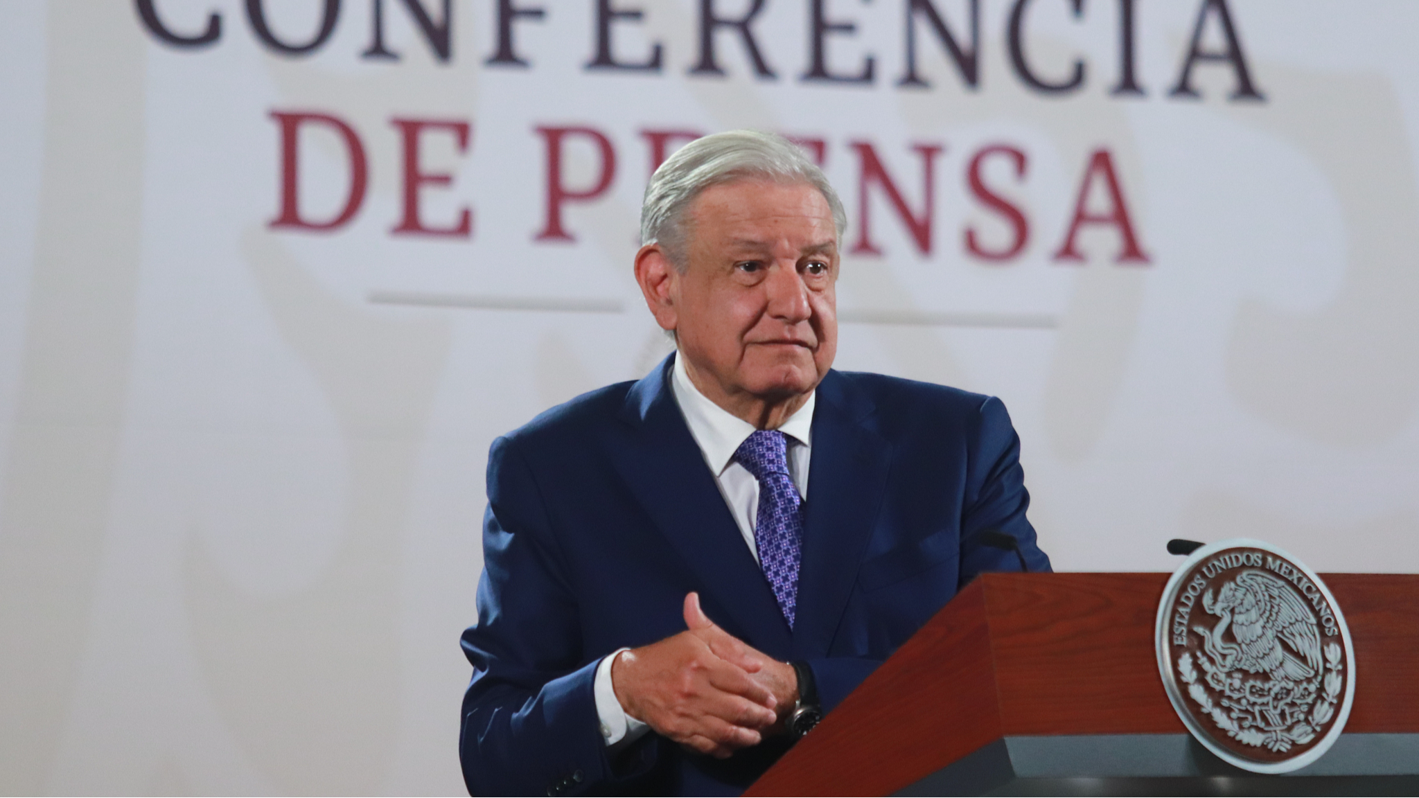 Mexican President Andres Manuel Lopez Obrador speaks at the National Palace, on August 21, 2024 in Mexico City, Mexico. /CFP