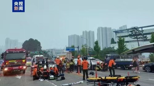 A van carrying day laborers collides with a bus at an intersection in Ansan, South Korea, August 24, 2024. /CMG