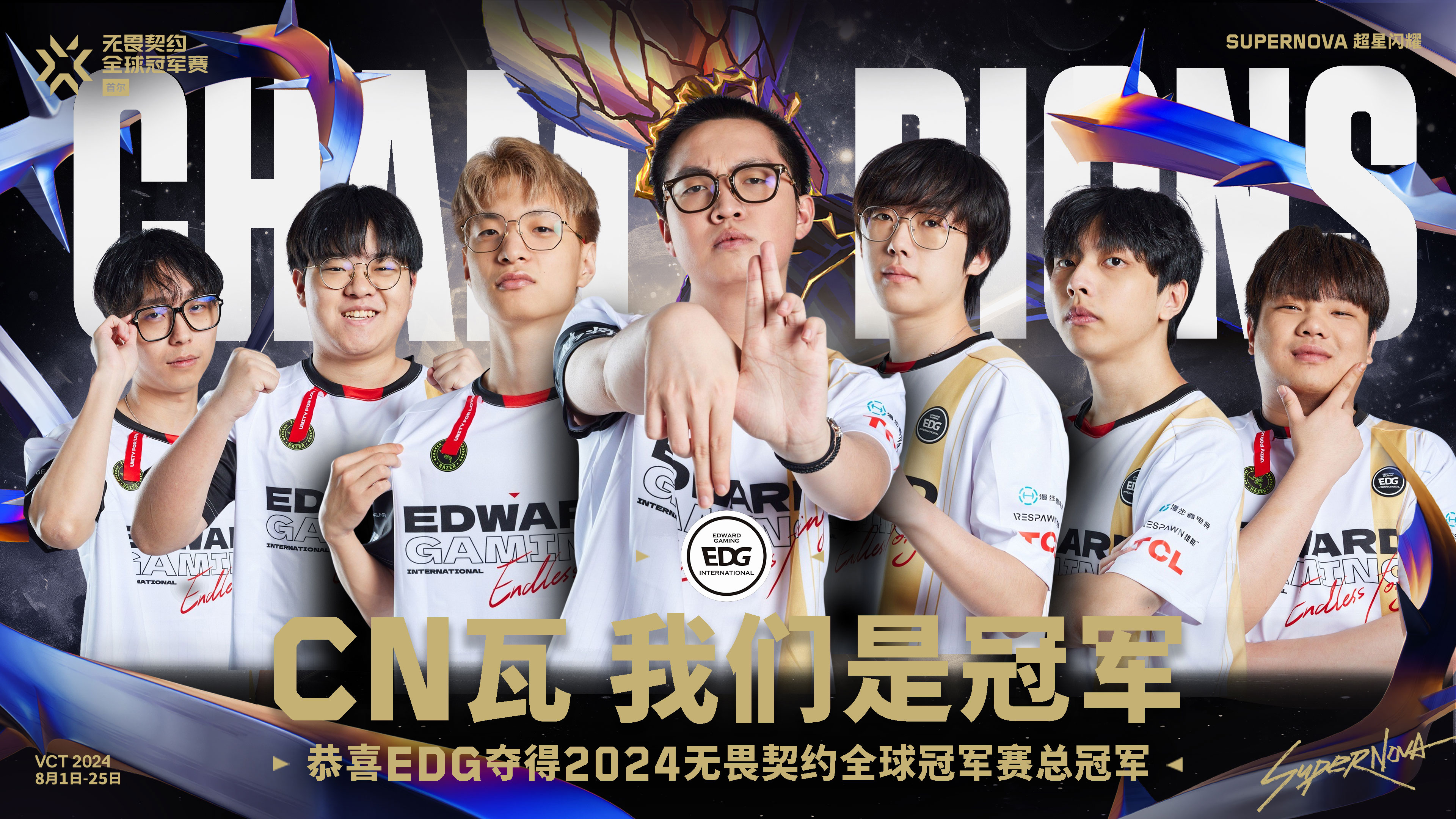 A poster shows the team members of Edward Gaming. /Valorant China