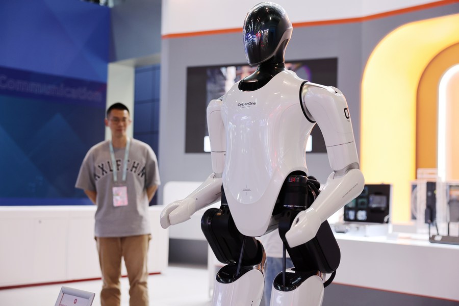 A full-size humanoid bionic robot displayed at the exhibition center of Zhongguancun National Independent Innovation Demonstration Zone in Beijing, capital of China, May 26, 2023. /Xinhua