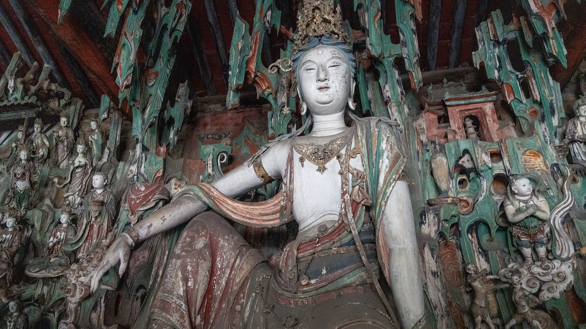 A photo taken on August 25, 2024 shows painted sculptures at the Shuanglin Temple in Jinzhong, Shanxi Province, China. /CFP