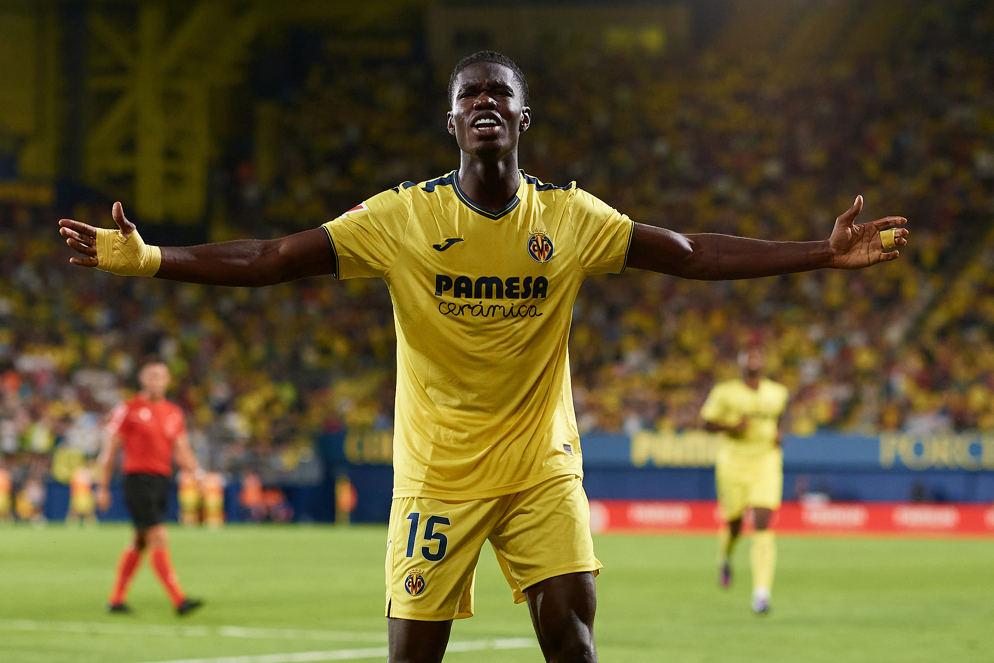 Thierno Barry of Villarreal celebrates after scoring a goal against Celta Vigo in a La Liga match at the Estadio de la Ceramica in Villarreal, Spain, August 26, 2024. /CFP