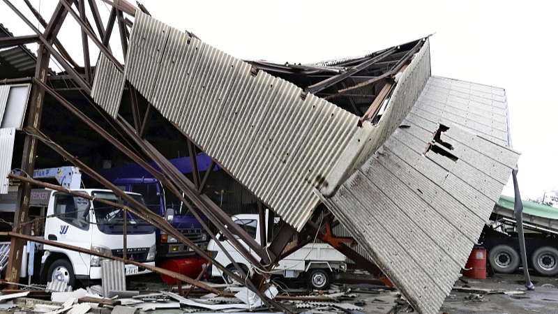 Buildings damaged by typhoon-related gusts in Miyazaki City, Miyazaki Prefecture, Japan, August 29, 2024. /CFP