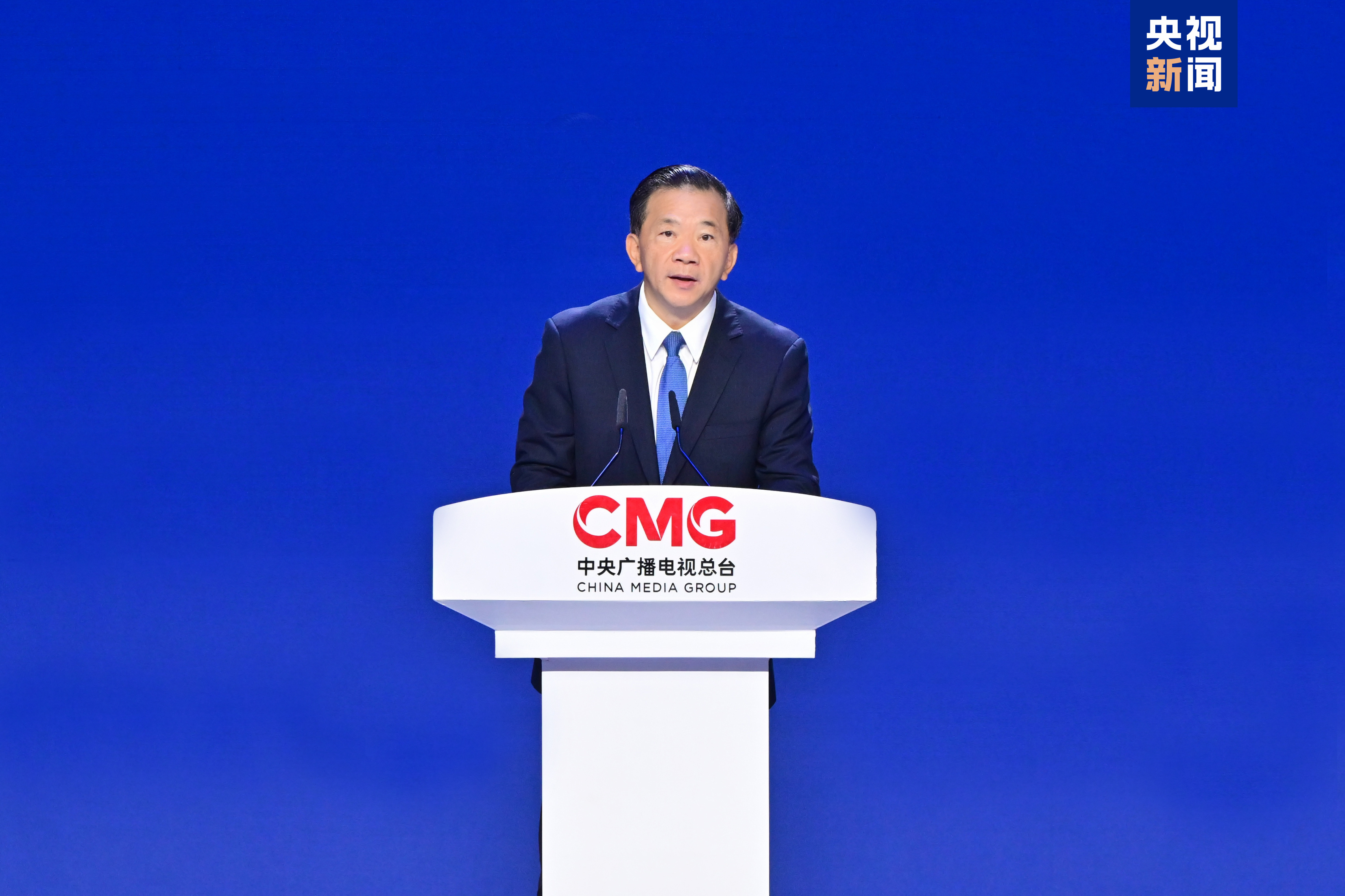 Shen Haixiong, vice minister of the Publicity Department of the Communist Party of China Central Committee and President of CMG, speaks during the event, Beijing, China, August 31, 2024. /CMG