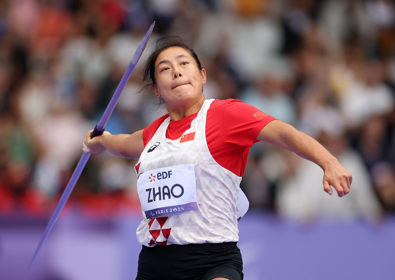 China's Zhao Yuping in action during in the women's javelin F13 final on day three of the Paris Paralympic Games at South Paris Arena in Paris, France, August 31, 2024. /CFP