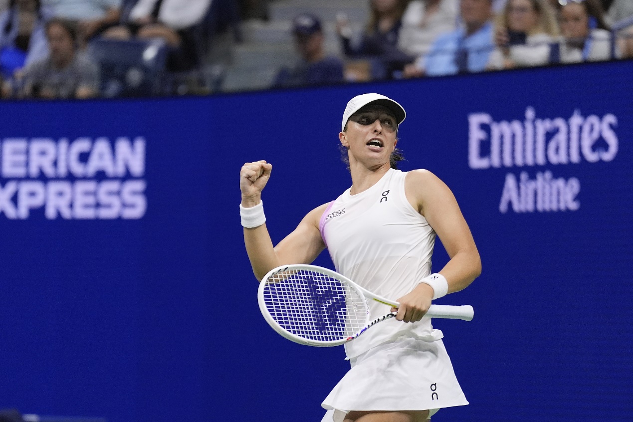 Iga Swiatek of Poland reacts after winning the third round of the US Open at USTA Billie Jean King National Tennis Center in New York City, US, August 31, 2024. /CFP