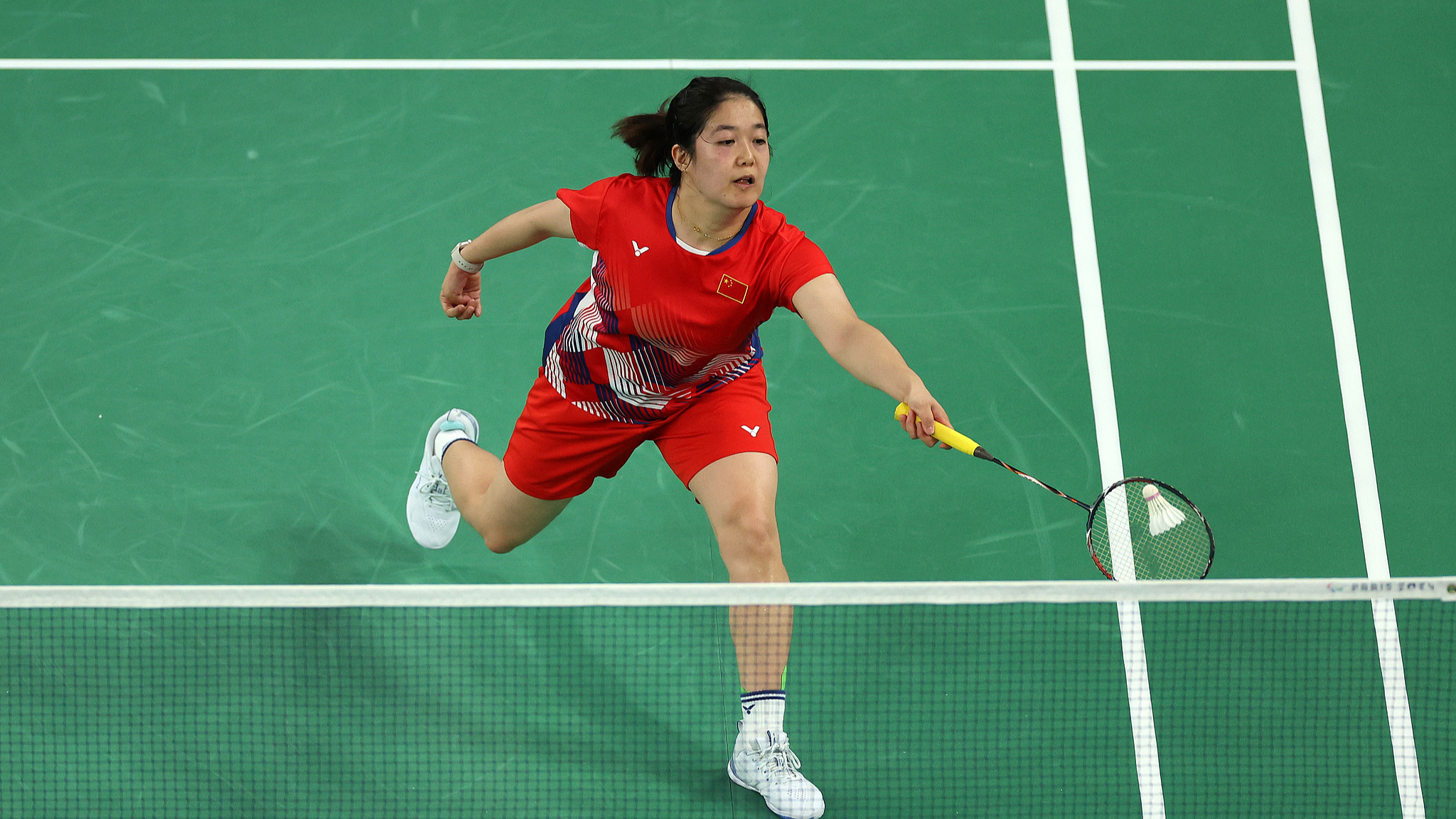 Xiao Zuxian competes in the women's Para Badminton singles SL3 final at the Paris Paralympic Games in Paris, France, September 2, 2024. /CFP