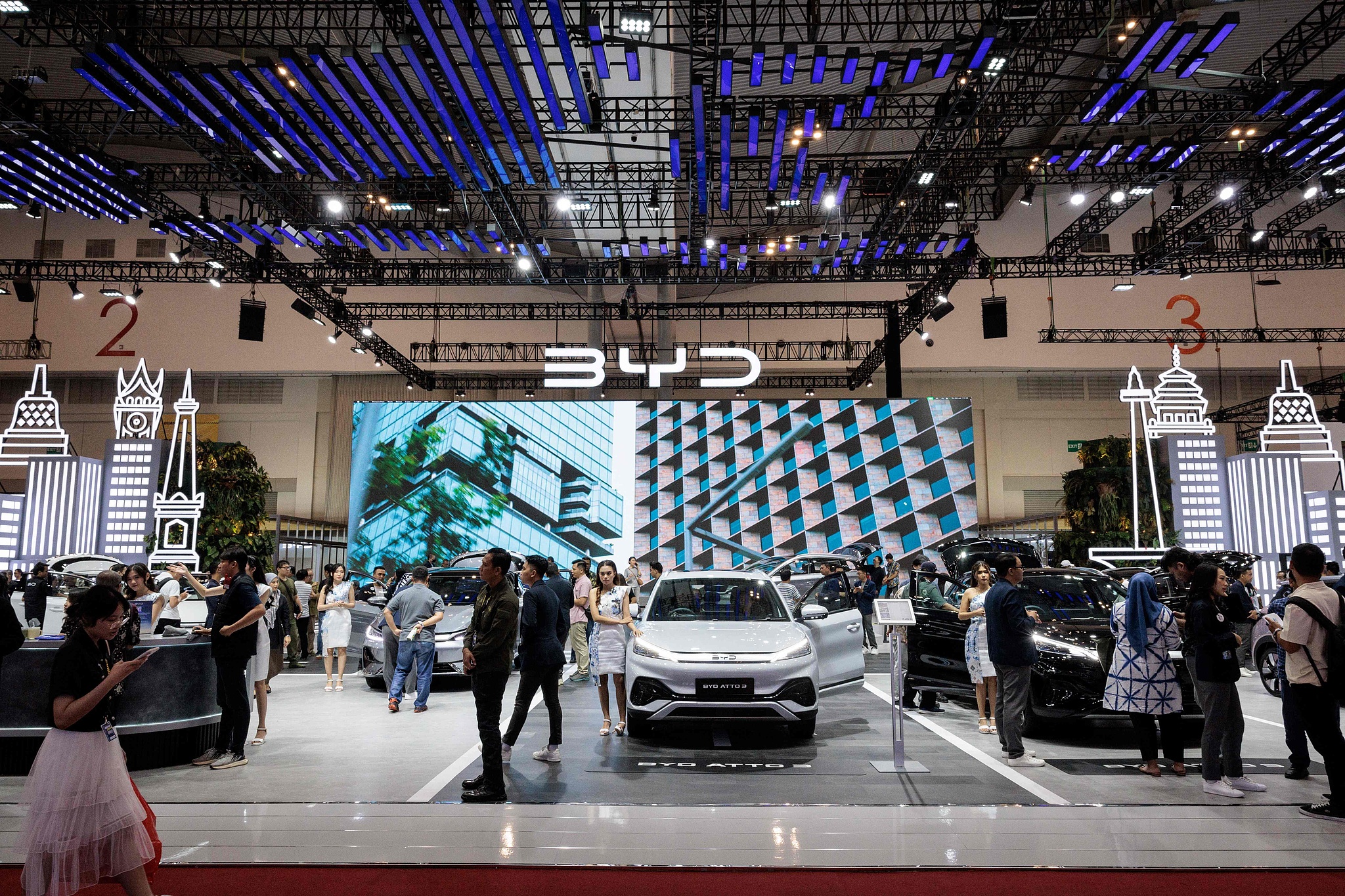 BYD's electric vehicle Atto 3 is displayed during the 31st Gaikindo Indonesia International Auto Show (GIIAS) at the Indonesia Convention Exhibition (ICE) in Tangerang, Java, Indonesia, July 26, 2024. /CFP