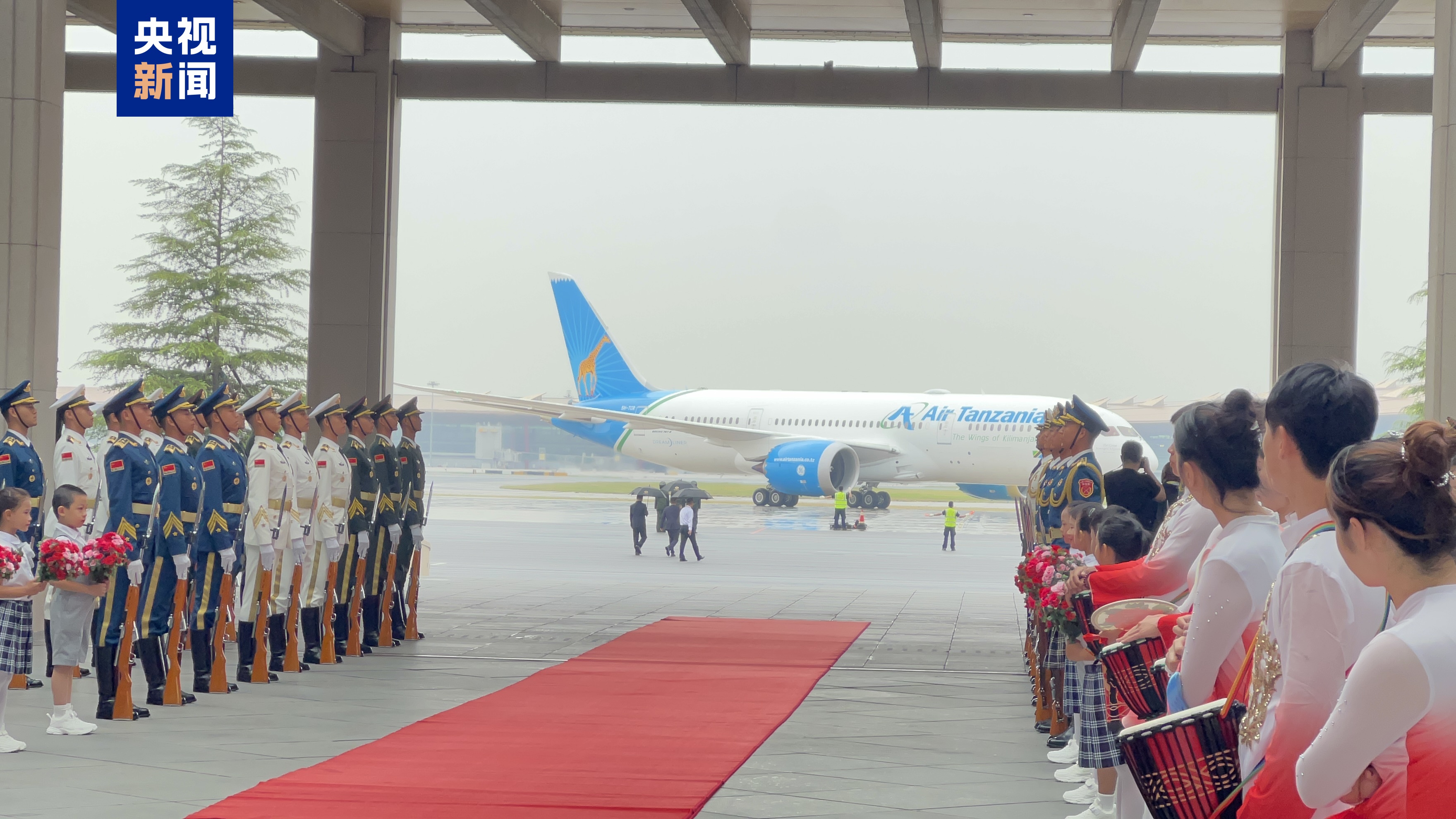 The Tanzanian president's plane arrives in Beijing, China, September 3, 2024. /CMG