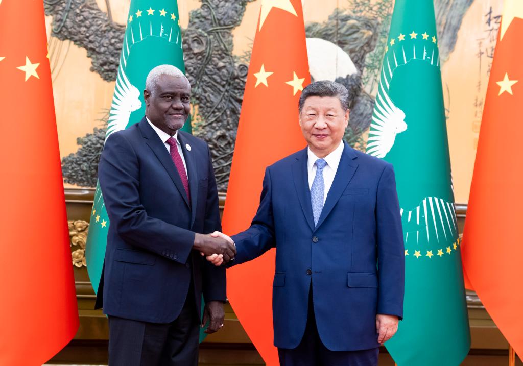 Chinese President Xi Jinping meets with Chairperson of the African Union Commission Moussa Faki Mahamat, at the Great Hall of the People in Beijing, capital of China, September 3, 2024. /Xinhua