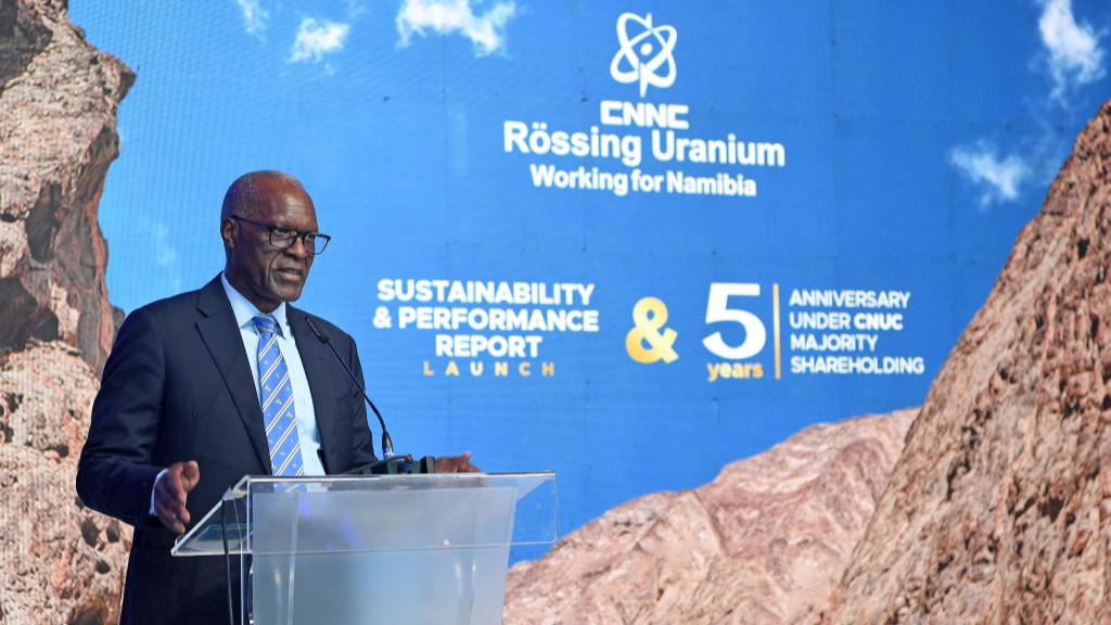 Namibia's Minister of Mines and Energy Tom Alweendo delivers a speech at a press conference held in Windhoek, Namibia, June 18, 2024. /Xinhua