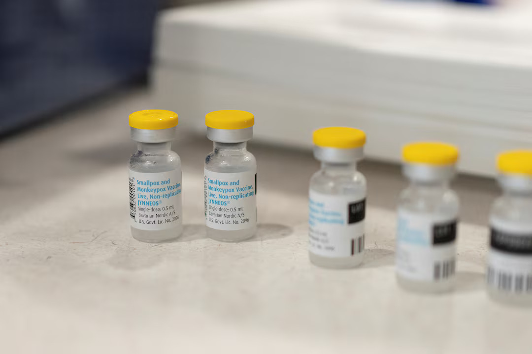 Vials of the JYNNEOS smallpox and monkeypox vaccine are placed on a table during a clinic offered by the Pima County Department of Public Health at Abrams Public Health Center in Tucson, Arizona, U.S., August 20, 2022. /Reuters