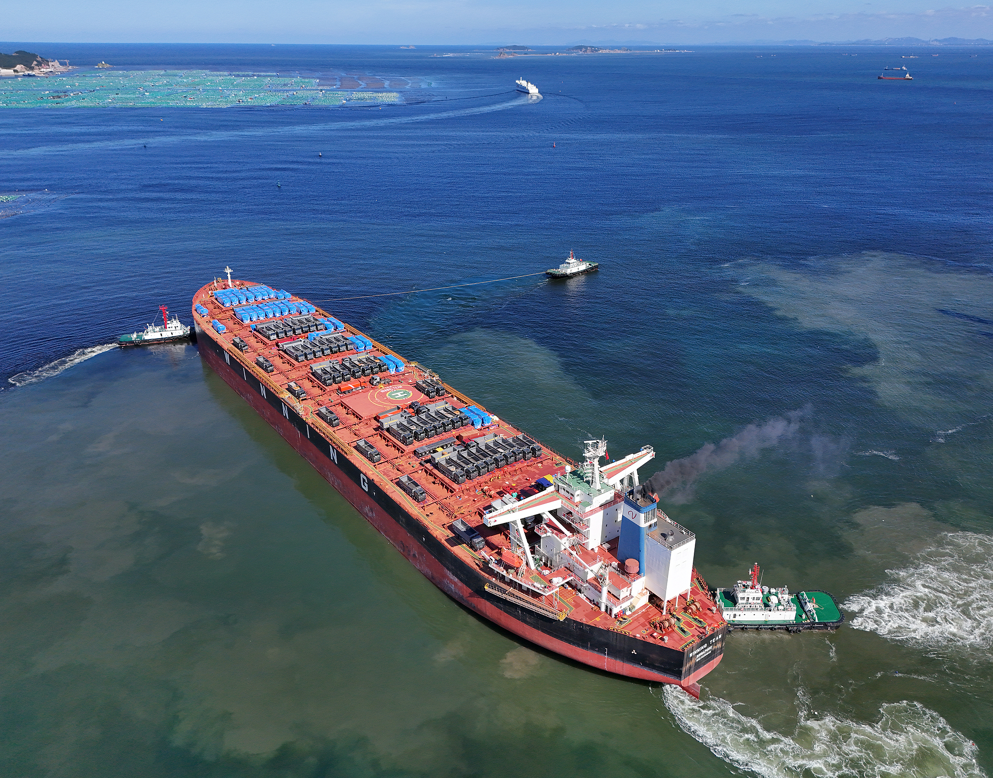 A China-Africa liner ship departs from Yantai Port in Shandong Province for Guinea, Africa, on September 2, 2024. /CFP