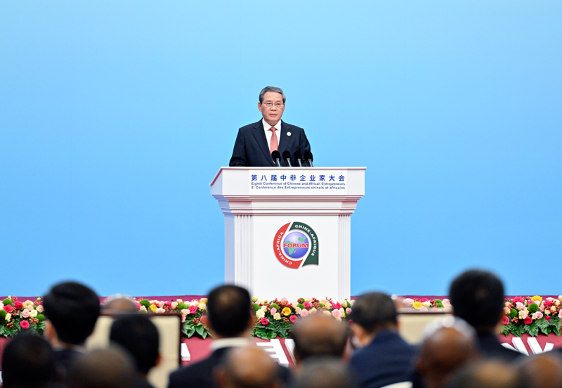 Chinese Premier Li Qiang speaks at the opening ceremony of the eighth Conference of Chinese and African Entrepreneurs in Beijing, China, September 6, 2024. /Xinhua