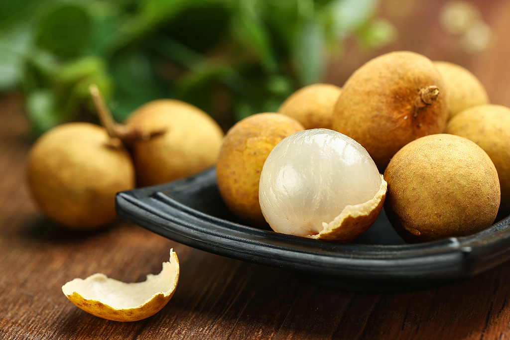 An undated photo shows longan fruit on a plate. /CFP