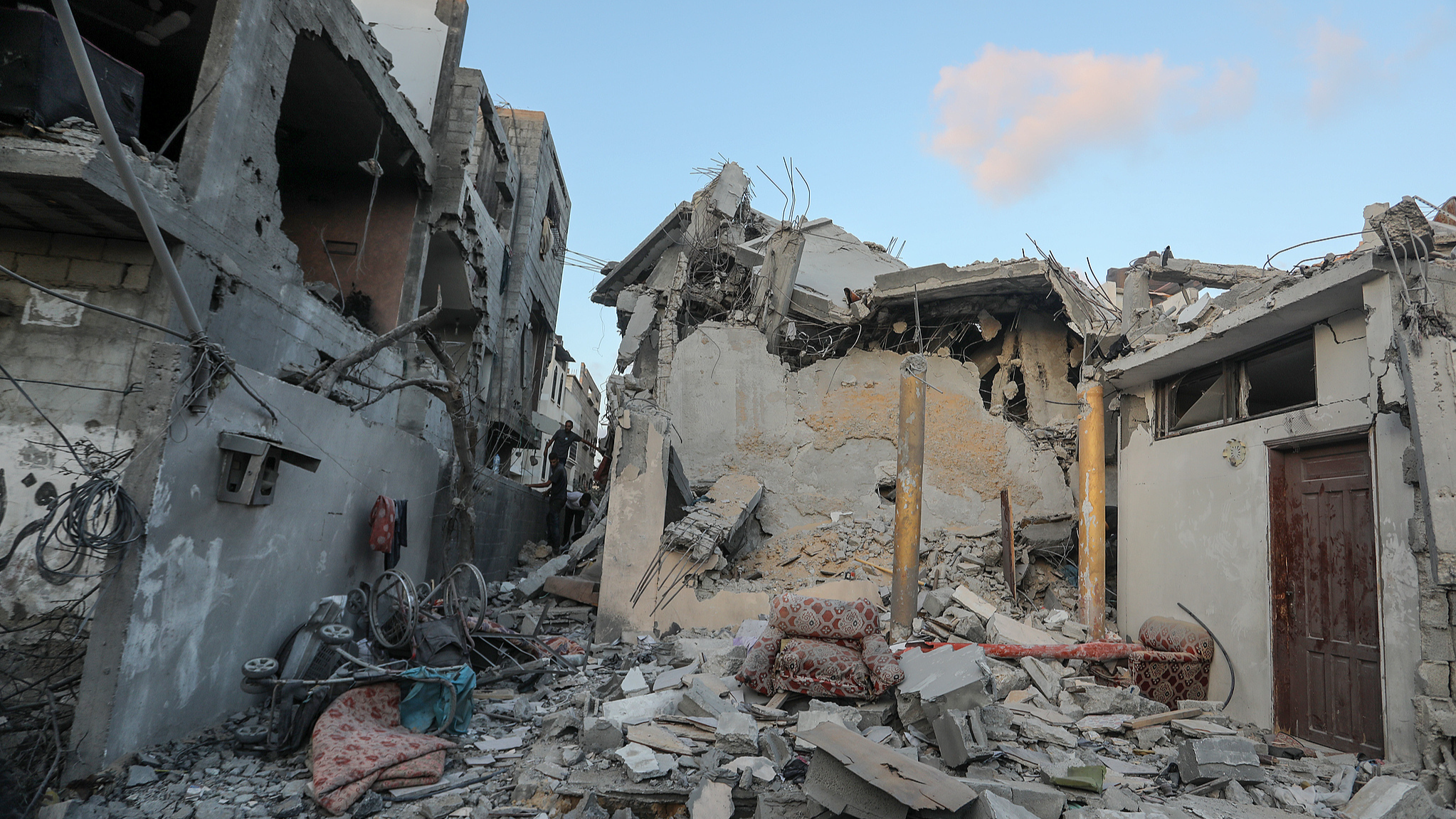 A view of the destruction after Israeli forces launch a strike on a house at Nuseirat camp, killing 7 in Deir al Balah, Gaza, September 07, 2024. /CFP