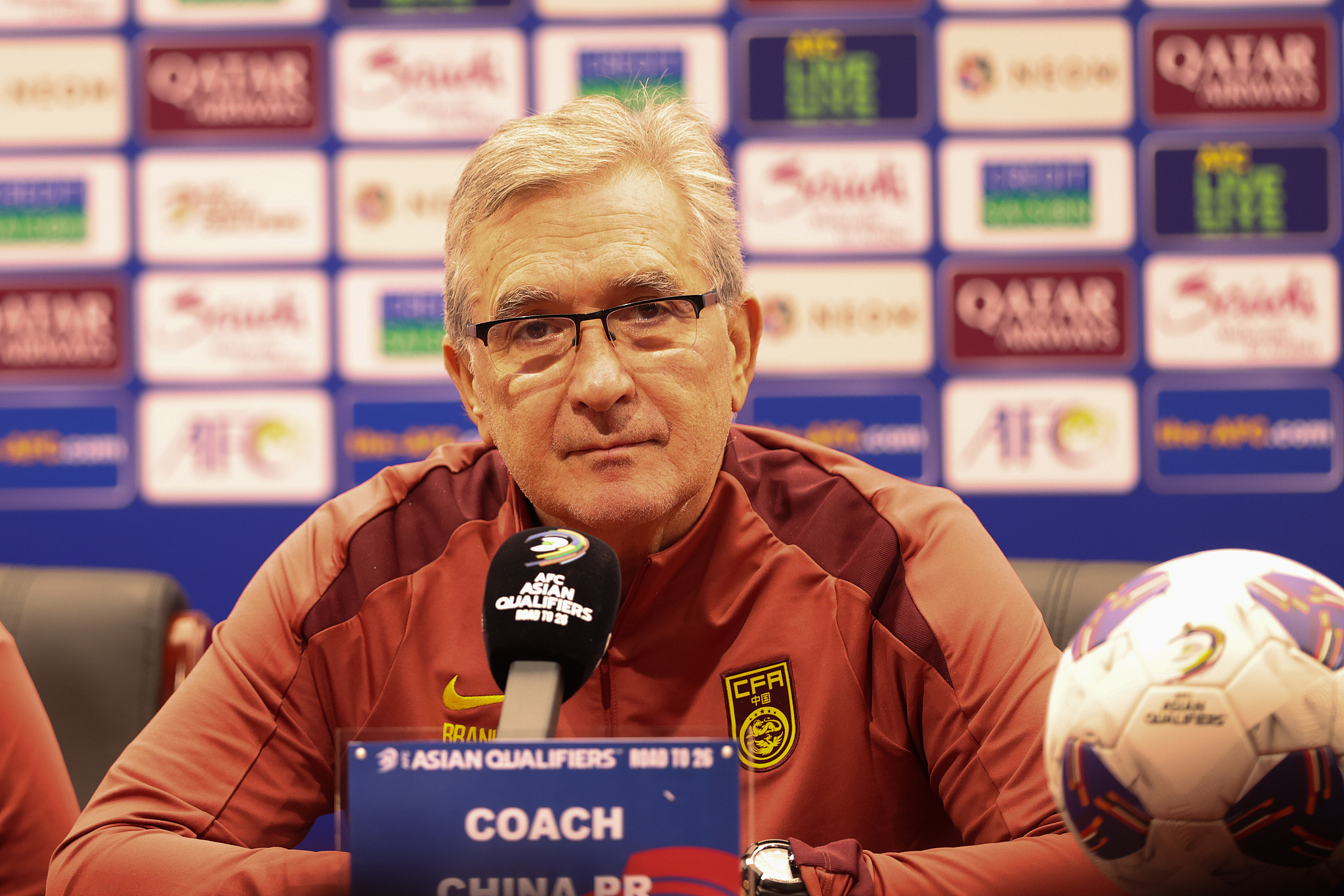 Branko Ivankovic, head coach of China, attends the press conferecne ahead of the 2026 FIFA World Cup Asian Football Confederation qualifier game against Saudi Arabia in Dalian, northeast China's Liaoning Province, September 9, 2024. /CFP