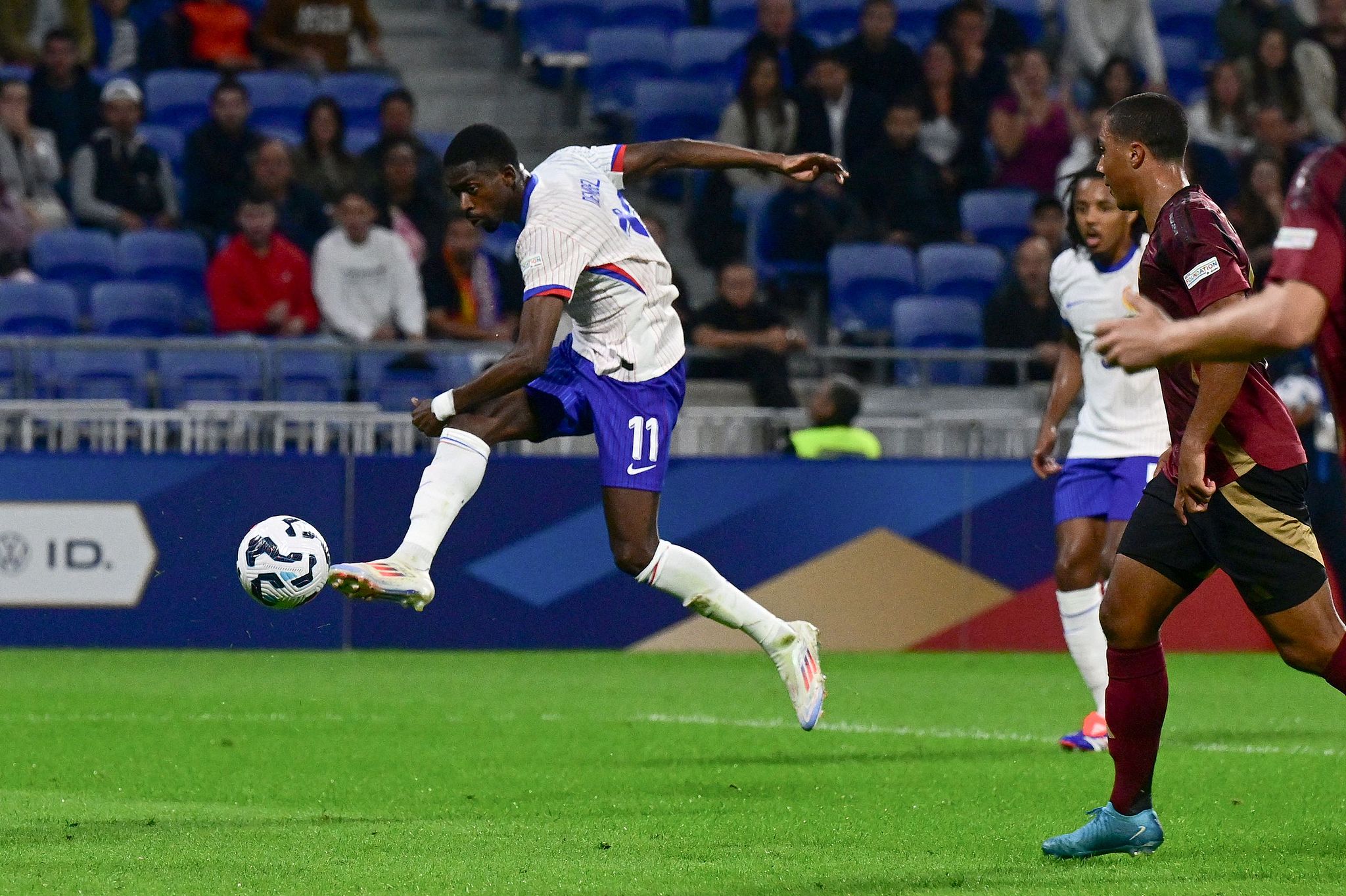 Ousmane Dembele (#11) of France shoots in the UEFA Nations League game against Belgium at the Parc Olympique Lyonnais in Lyon, France, September 9, 2024. /CFP