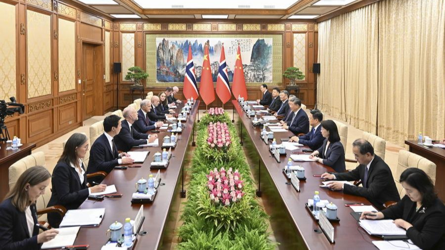 Chinese President Xi Jinping meets with Norwegian Prime Minister Jonas Gahr Store at the Diaoyutai State Guesthouse in Beijing, capital of China, September 9, 2024. /Xinhua