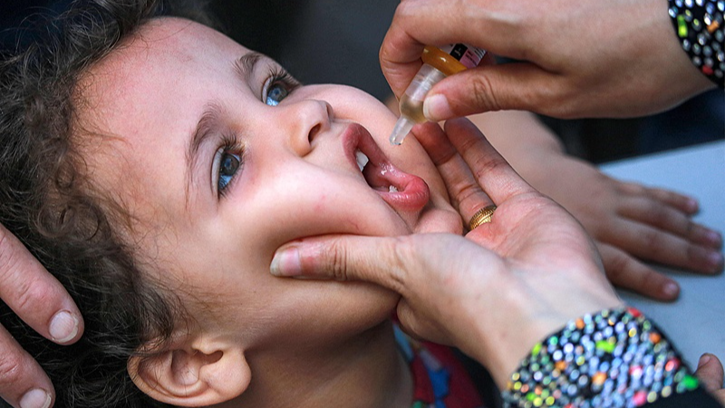 A child receives vaccination for polio in Khan Yunis in the southern Gaza Strip, September 5, 2024. /CFP