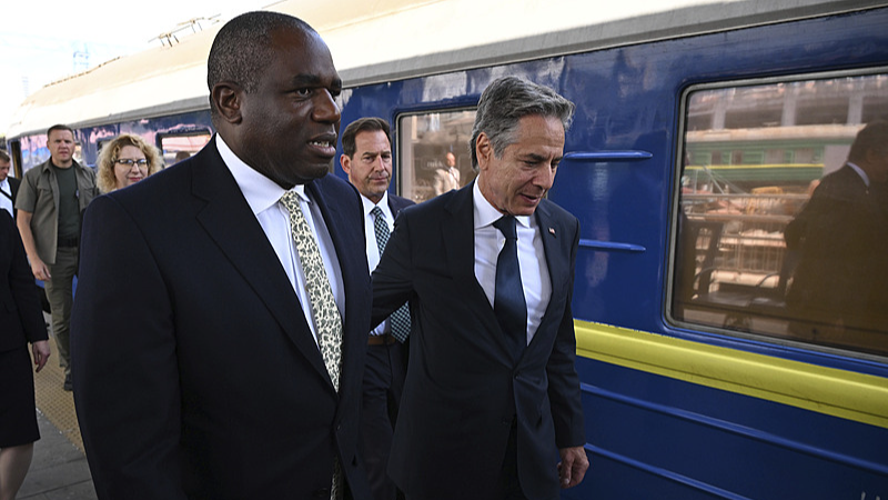 British Foreign Secretary David Lammy (L) and U.S. Secretary of State Anthony Blinken arrive at the Kyiv train station in Kyiv, Ukraine, September 11, 2024. /CFP