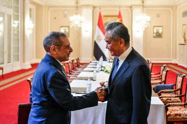 Wang Yi, a member of the Political Bureau of the Communist Party of China Central Committee and director of the Office of the Central Commission for Foreign Affairs, meets with Youssef Alaa El-Deen, secretary general of the Egyptian National Security Council, in St. Petersburg, Russia, September 11, 2024. /Chinese Foreign Ministry