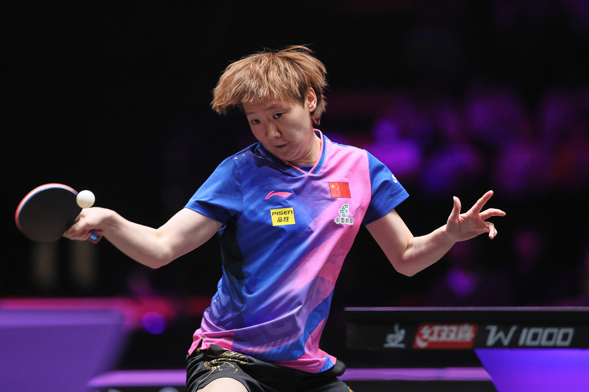 Wang Manyu of China competes in the women's singles match against Zhu Yuling of China's Macao at the World Table Tennis Champions Macao in China's Macao Special Administrative Region, September 11, 2024. /CFP