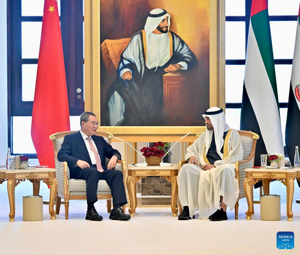 Chinese Premier Li Qiang (L) meets with UAE President Sheikh Mohamed bin Zayed Al Nahyan in Abu Dhabi, UAE, September 12, 2024. /Xinhua