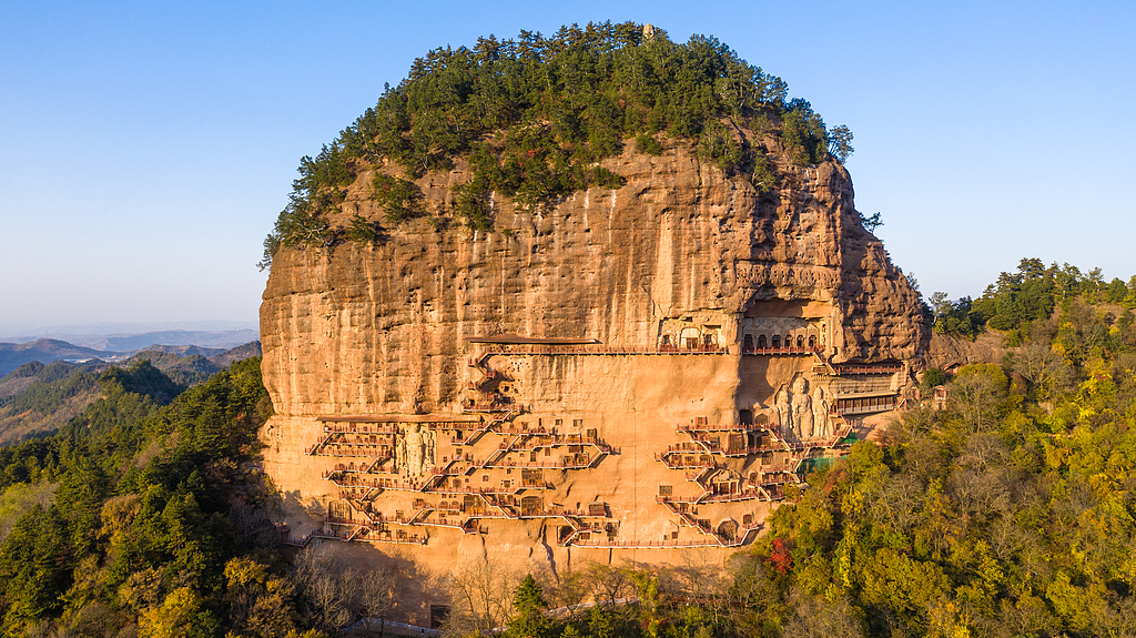 A panoramic view of the Maijishan Grottoes in Tianshui, northwest China's Gansu Province /CFP