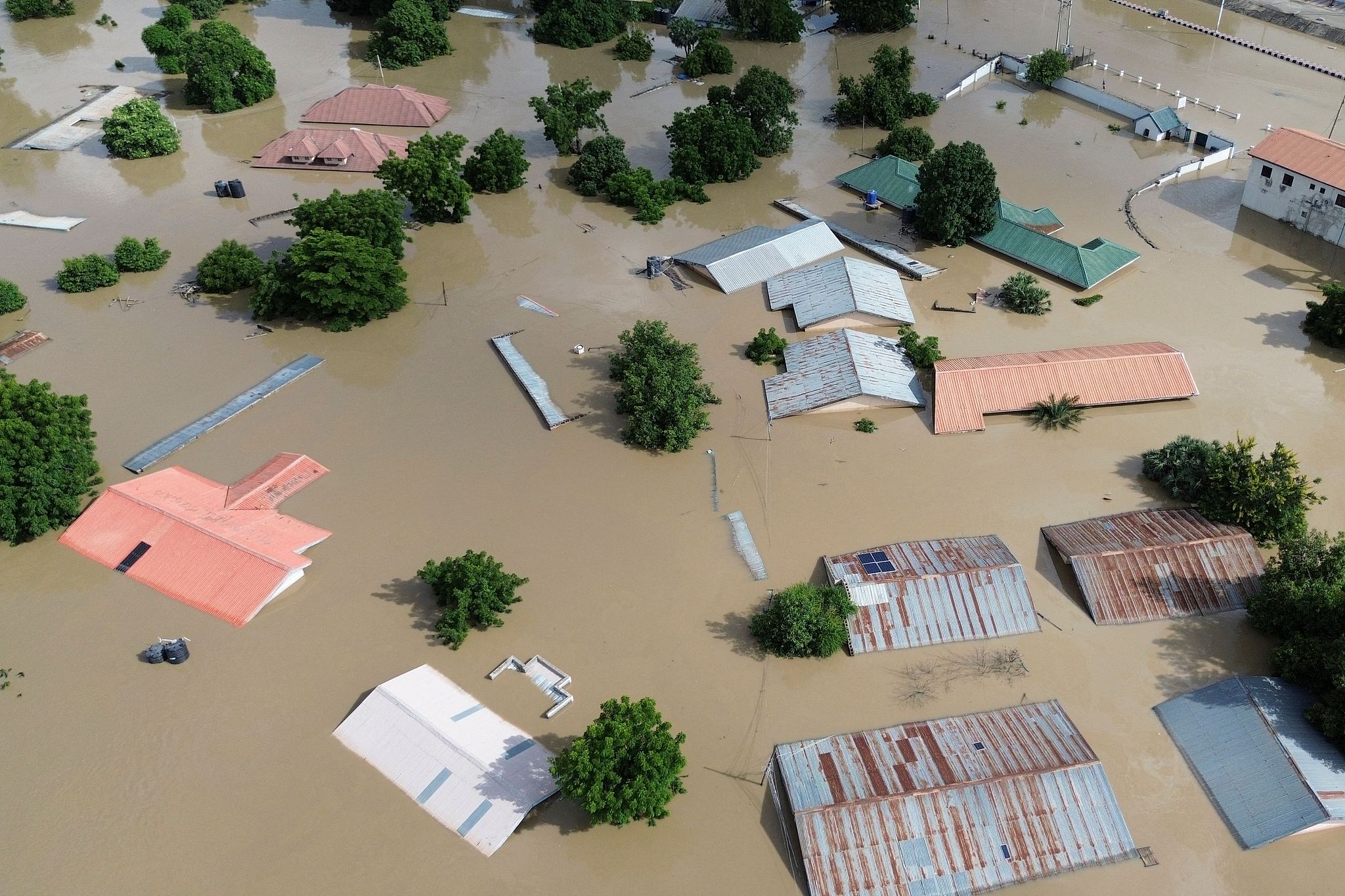 This aerial view shows houses submerged under water in Maiduguri, Nigeria, September 10, 2024. /CFP