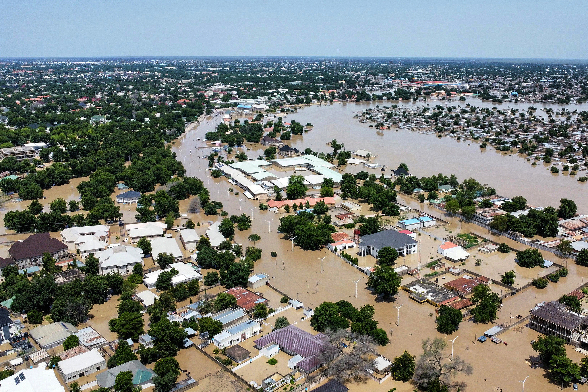 Houses are partially submerged following a dam collapse in Maiduguri, Nigeria, September 10, 2024. /CFP